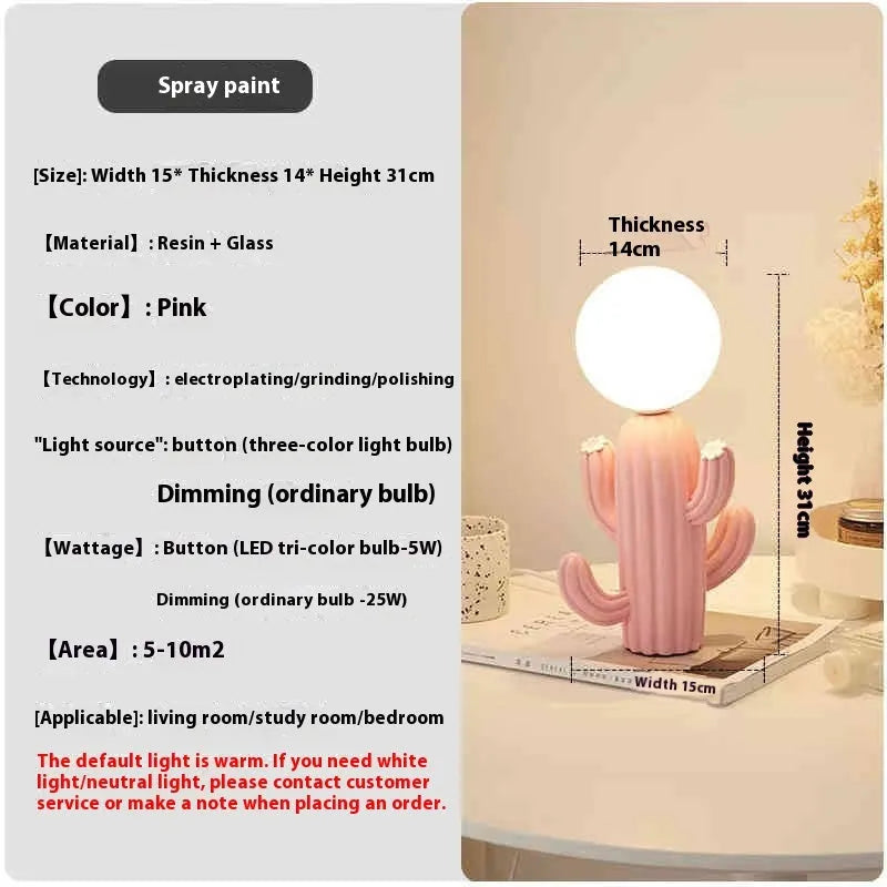 Green cactus button 3W plug-in bedside lamp on a modern nightstand