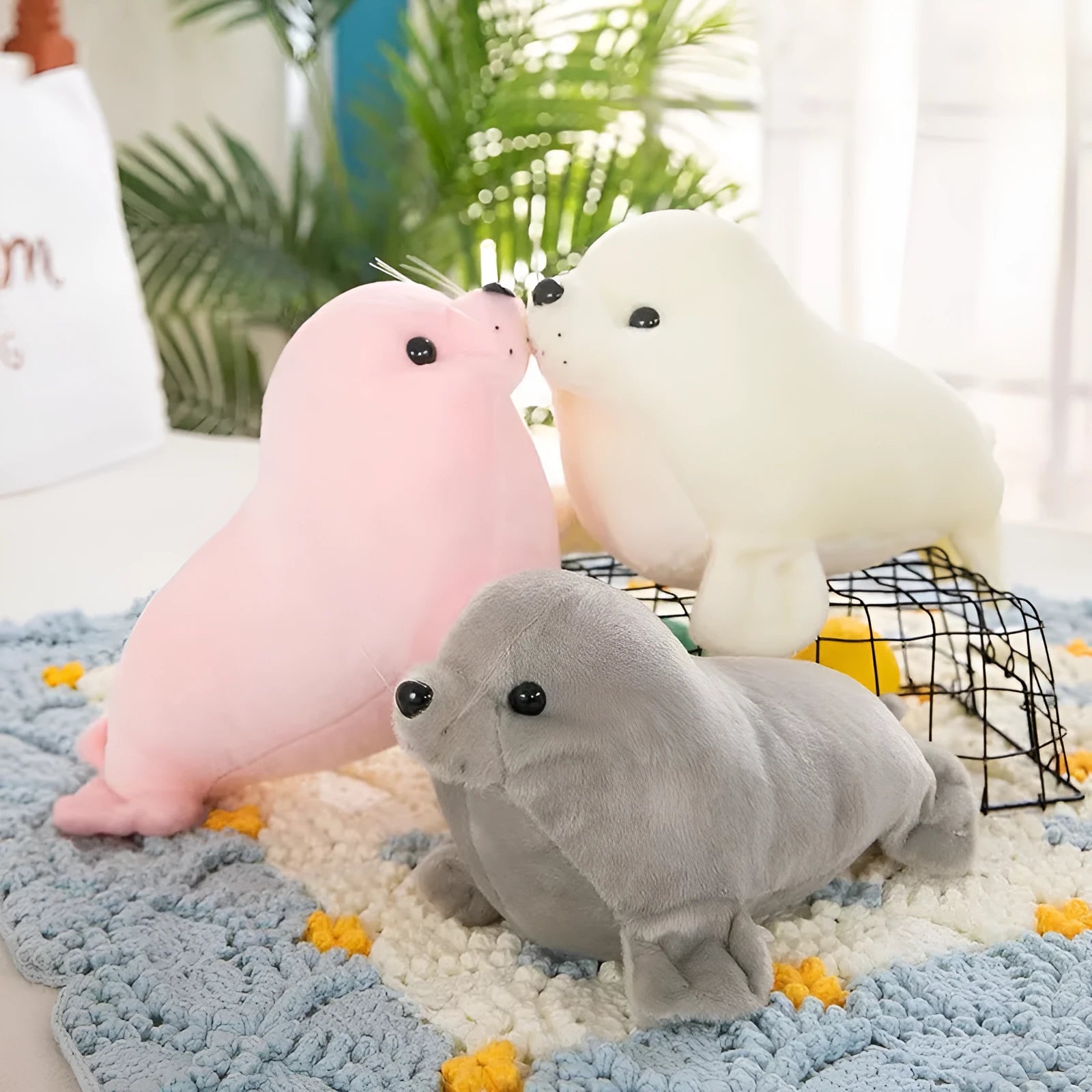Polar ocean underwater world seal plush toy in gray, 25cm tall, on a white background