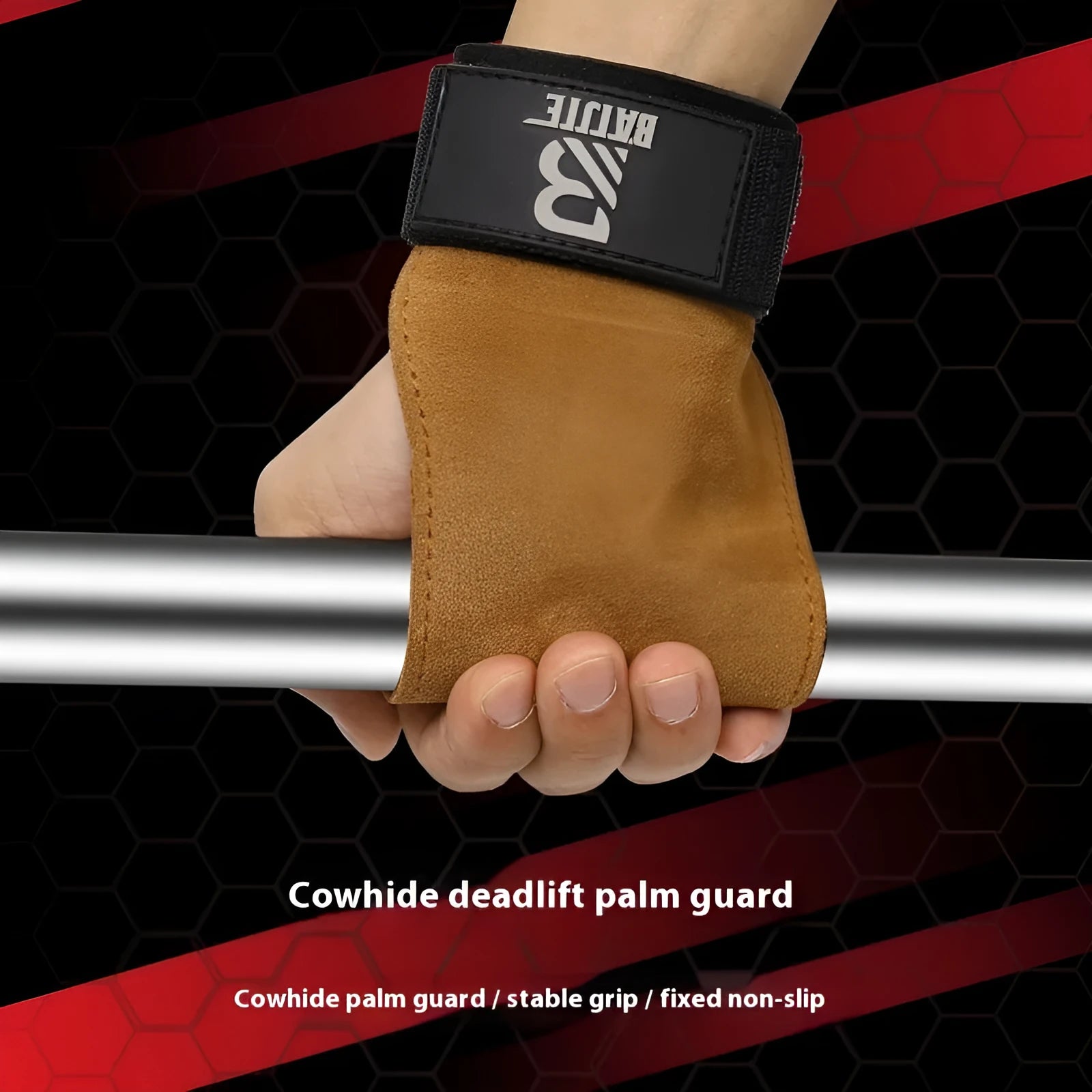 A pair of brown full-grain leather wrist support bands with hook-and-loop fasteners, laid flat.