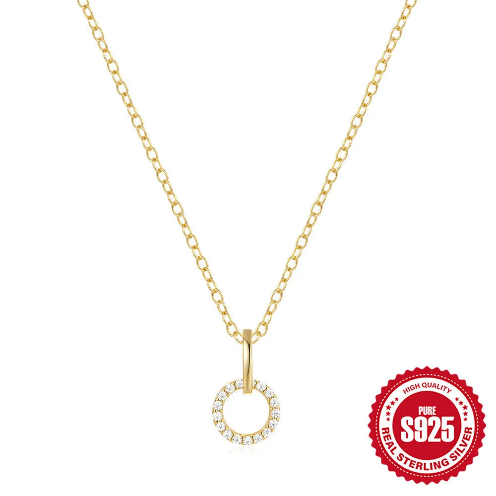 S925 sterling silver women's clavicle chain necklace with geometric zircon pendant on gold background