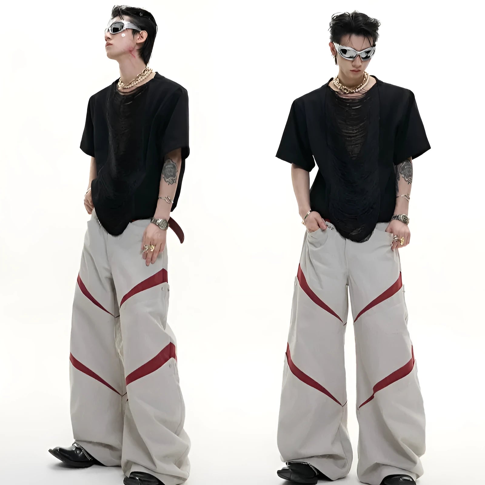 Men's black V-neck loose fit polyester short sleeve T-shirt with three-dimensional cutting