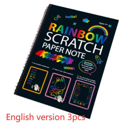 Large 26x19cm children's scratch art paper with colourful rainbow patterns for DIY painting