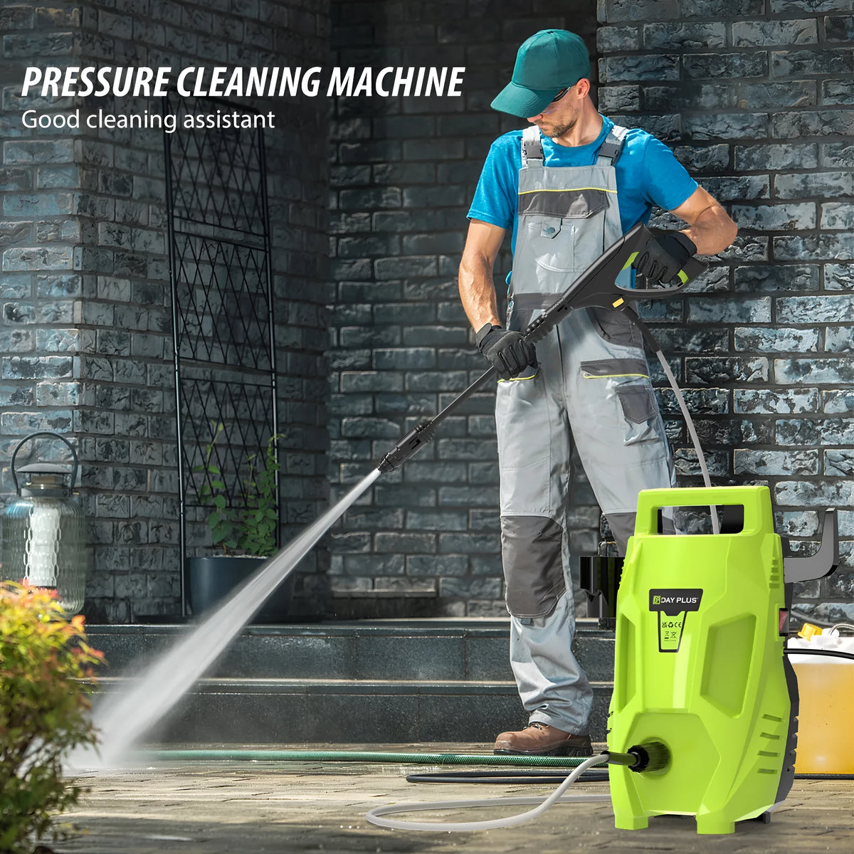 Portable AC high pressure water gun car washer with pure copper motor, shown with EU UK US plug options