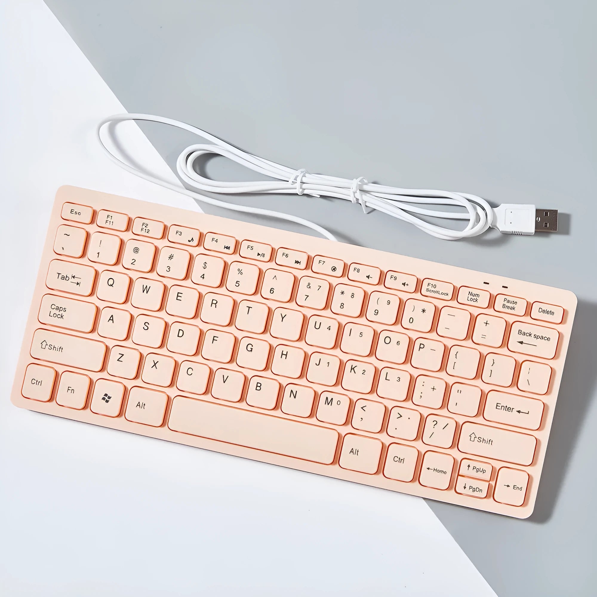 USB wired mini keyboard in black, white, pink or blue colours with 1.3 metre cable