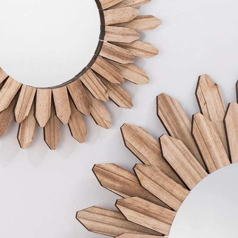 European-style solid wood wall mirror with baked colour finish in circular frame