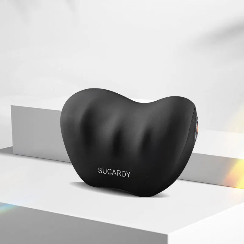 Memory foam lumbar support pillow and headrest car cushion in black colour on a car seat