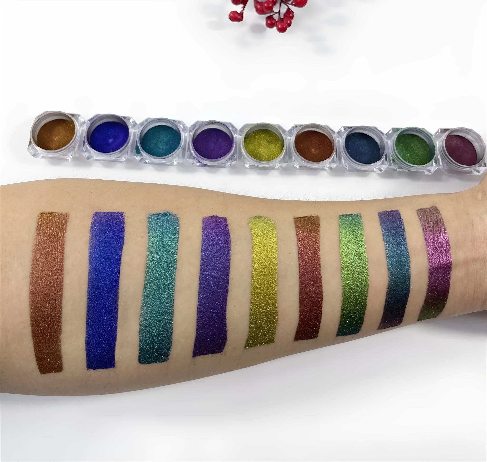 Chameleon pigment pearl powder in eight colours for cosmetic nail art and crafts with shifting shimmer effect