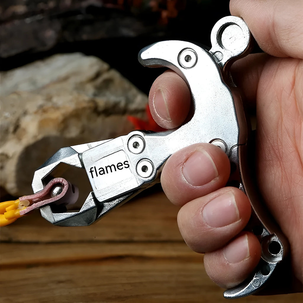 Alloy fishing release aid with two-axis harpoon clip mechanism for spearfishing line control