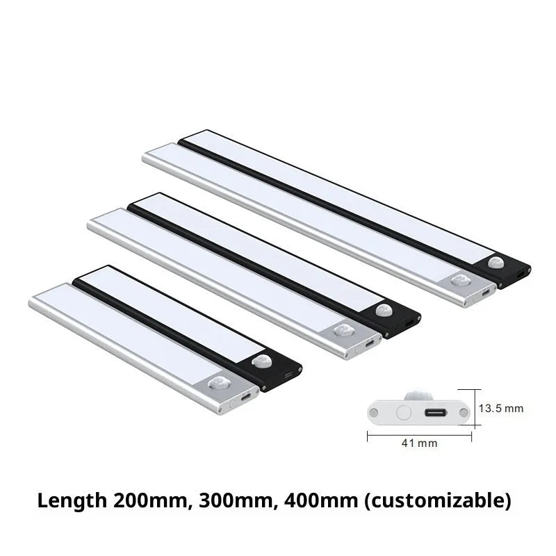 Silver 30cm smart LED strip human sensor light with magnetic and self-adhesive mount for wardrobes