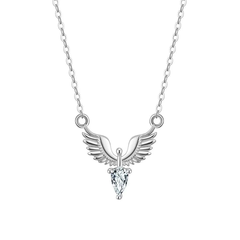 Women's sterling silver eagle pendant necklace on a polished O-ring chain, adjustable from 41cm to 50cm.