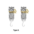 Graffiti cat earrings in copper with cute animal design, available as A pair or B style pair