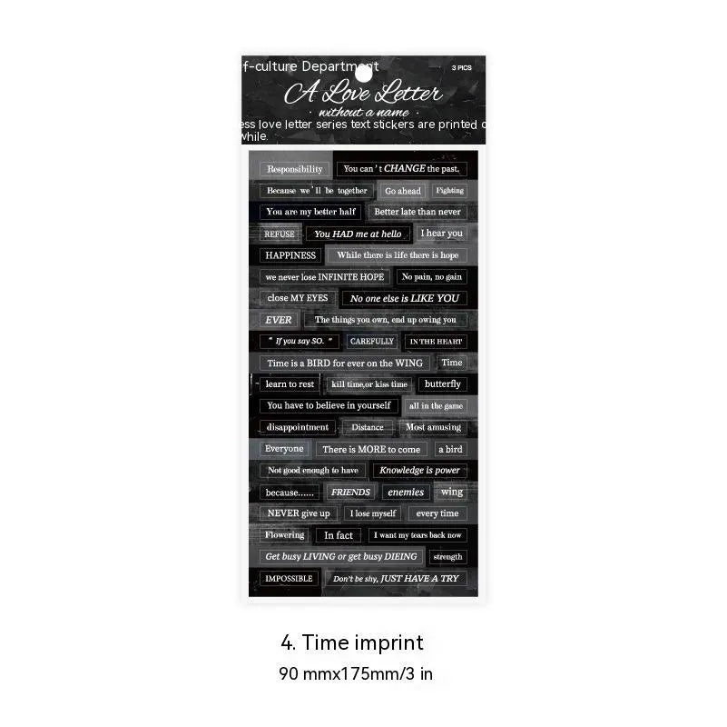 Set of three 90x175mm English quotation stickers on Japanese paper adhesive material