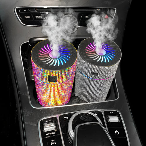 Car mounted air purification humidifier in choice of seven coloured diamond finishes with USB power cord