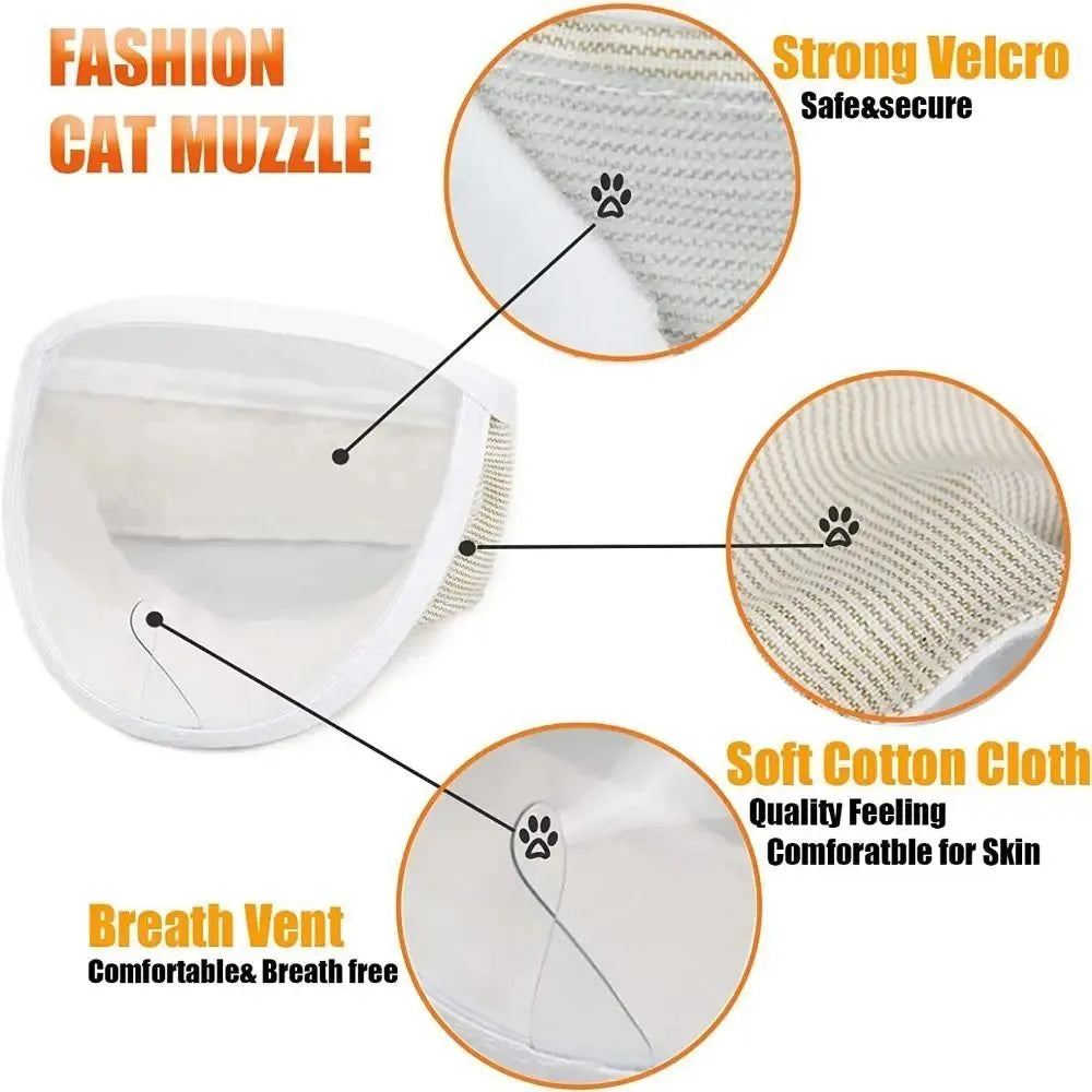 Clear cotton and PVC cat muzzle for anti bite grooming with adjustable strap