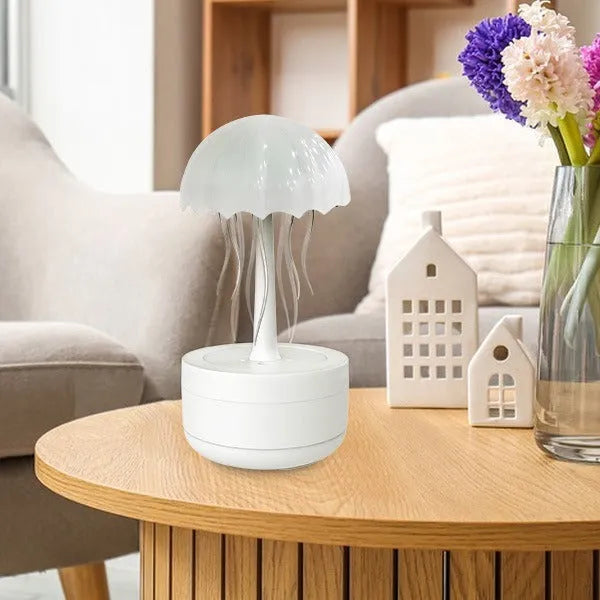 White jellyfish design humidifier and essential oil diffuser with colourful LED night light illumination