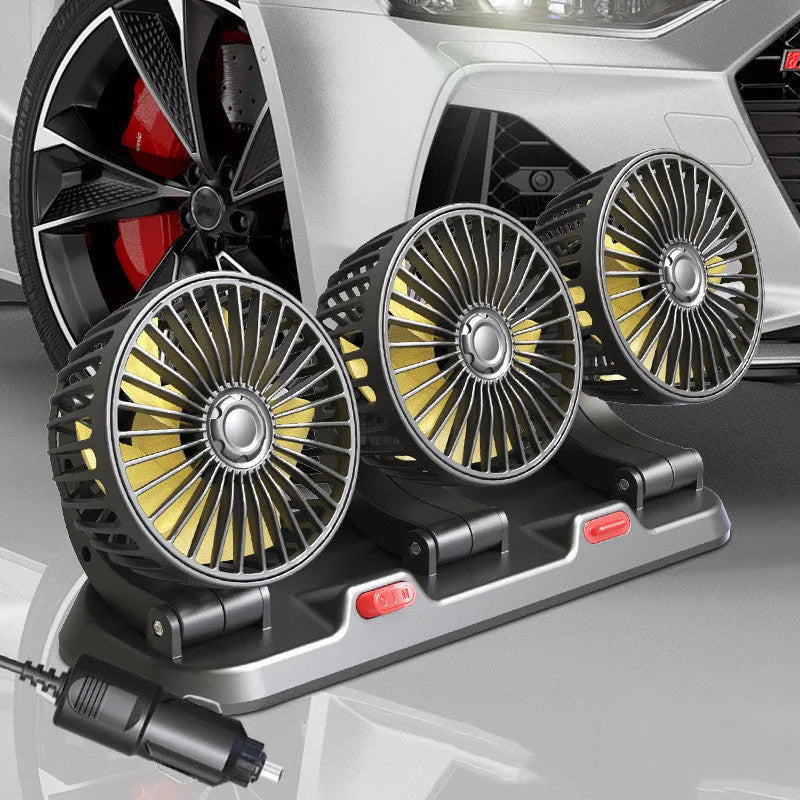 Three head automotive electric cooling fan with adjustable heads and 1.3 metre power cable