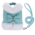 Small dog harness and leash set with bow tie, removable fur collar, padded adjustable harness and 150cm lead