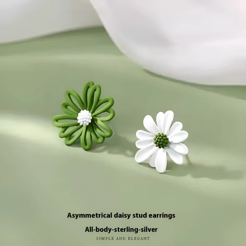 Little Summer alloy flower stud earrings in blue and orange, white and green, and yellow and white colour options.