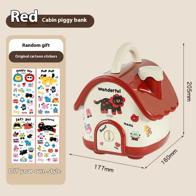 Cartoon-style plastic desktop organiser with grid compartments and red or brown stickers.
