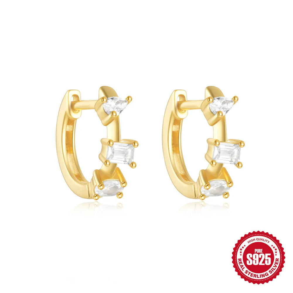 Small round geometric sterling silver stud earrings in gold or silver finish options