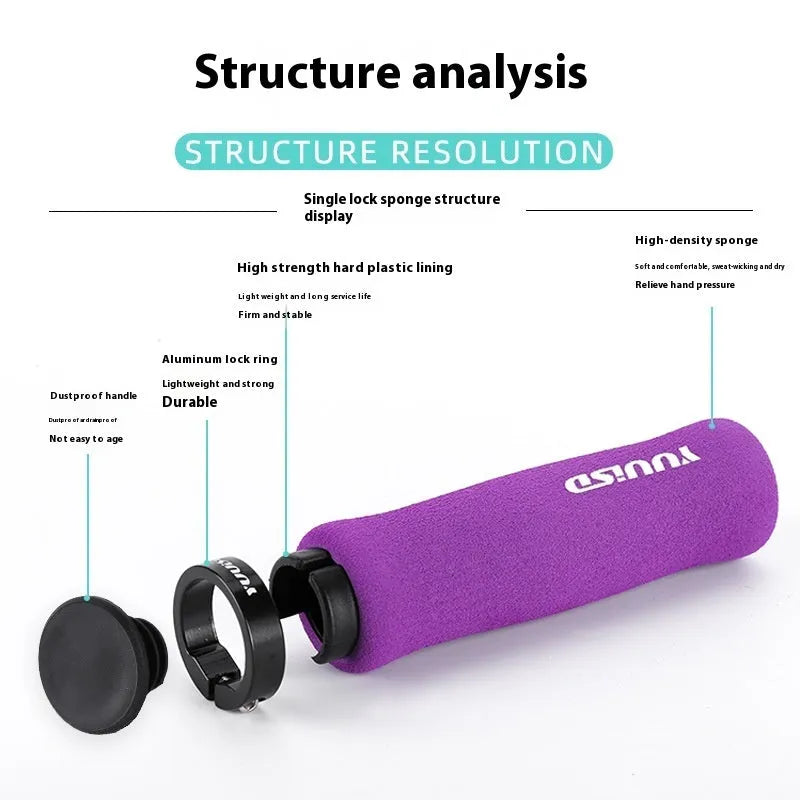 Sponge mountain bike handle covers in black, purple and biange colours showing 41g weight