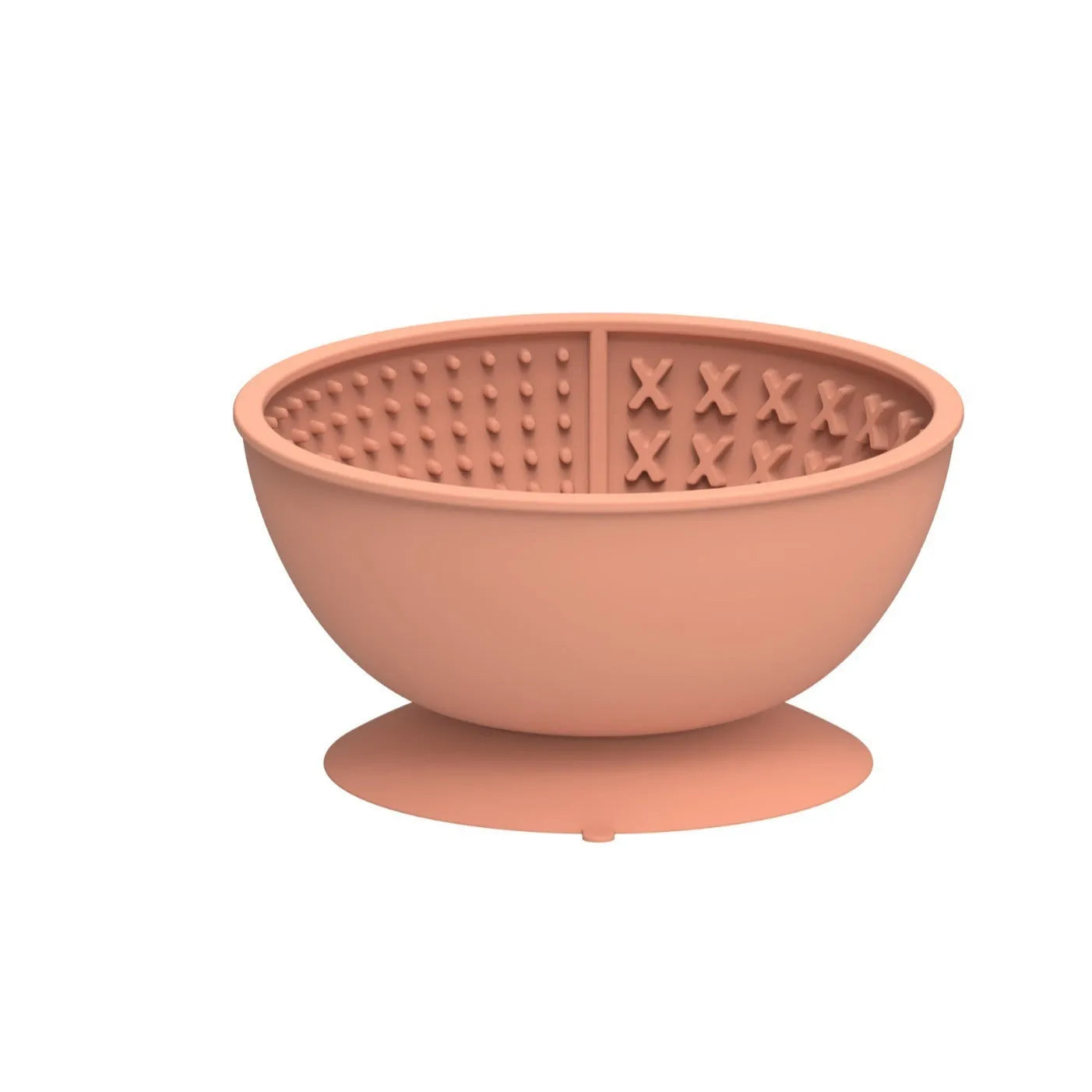 Cyan silicone dog slow feeder bowl with suction cup base and textured feeding surface.