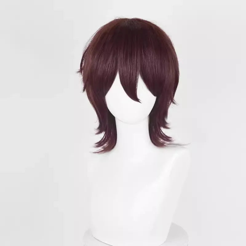 Short anime style cosplay wig with anti-curling hair tail in high-temperature fiber material