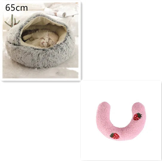 Round plush pet bed in brown for cats and small dogs, size 40cm
