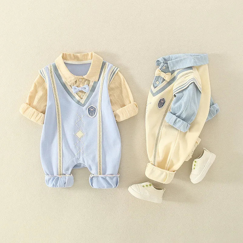 Unisex cotton pullover rompers jumpsuit in light blue with long sleeves suitable for spring autumn