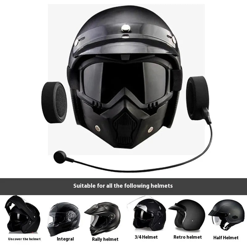 Black waterproof Bluetooth 5.0 helmet headset with bilateral stereo sound and multi-point connection for motorcycle and cycling use