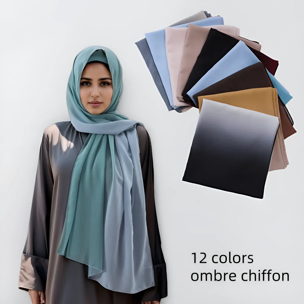 Long lightweight chiffon scarf with bubble towel texture draped over a mannequin, showing its length and soft drape.