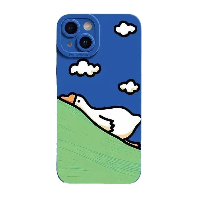 Cute cartoon duck design on a blue silicone case for Apple iPhone