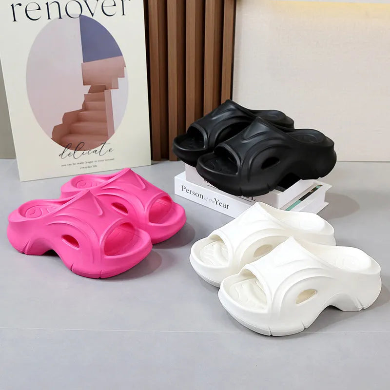 Women's thick-soled EVA slippers in white, black, and rose red colours