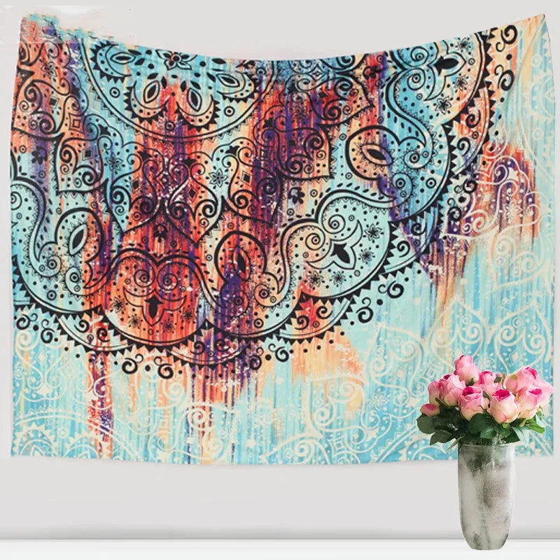 Sevenstars bohemian mandala tapestry with colourful sketched floral print on polyester