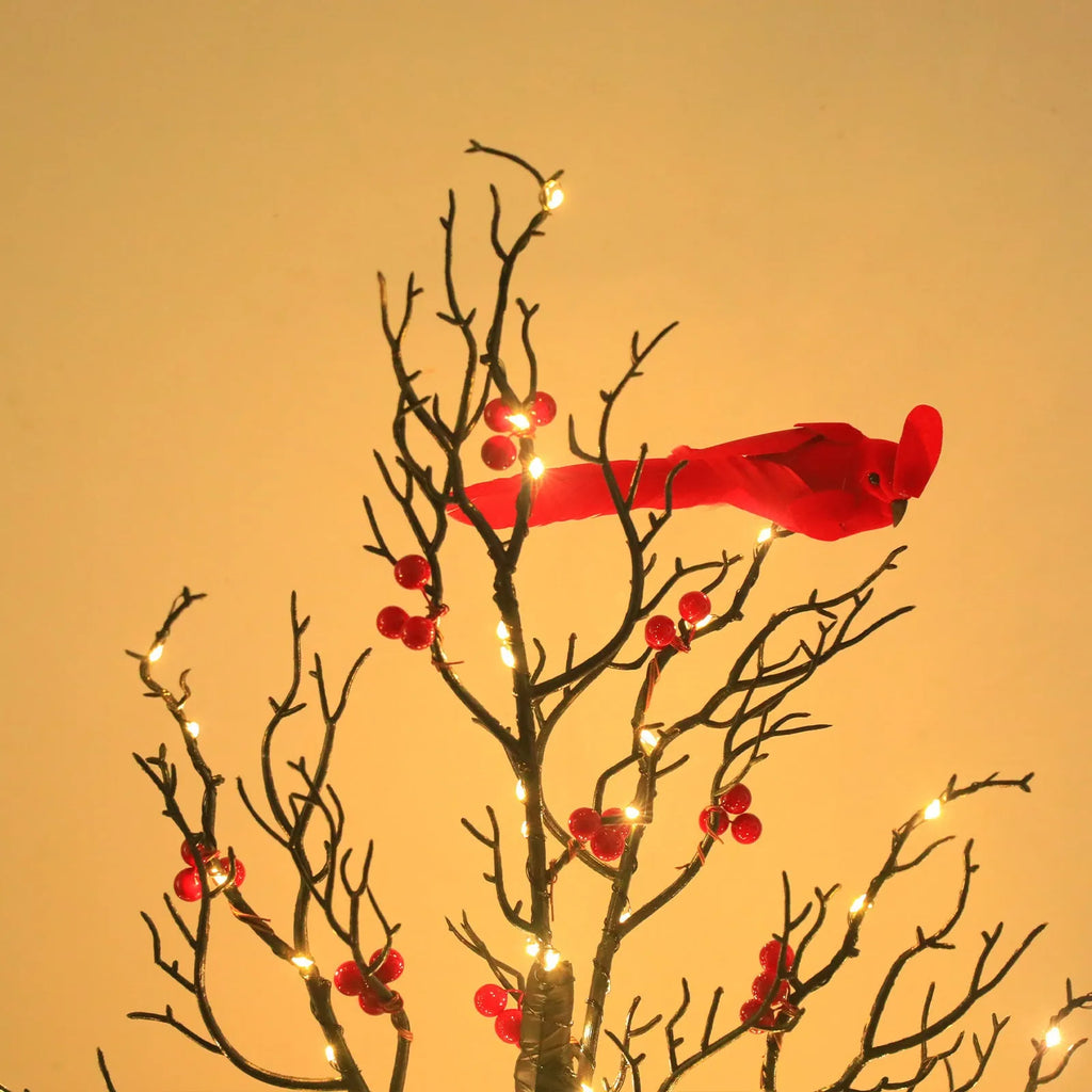 Luminous red bird winding tree lamp with 60 lights and 53CM plastic body for indoor decorative use