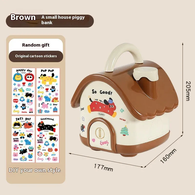 Cartoon-style plastic desktop organiser with grid compartments and red or brown stickers.