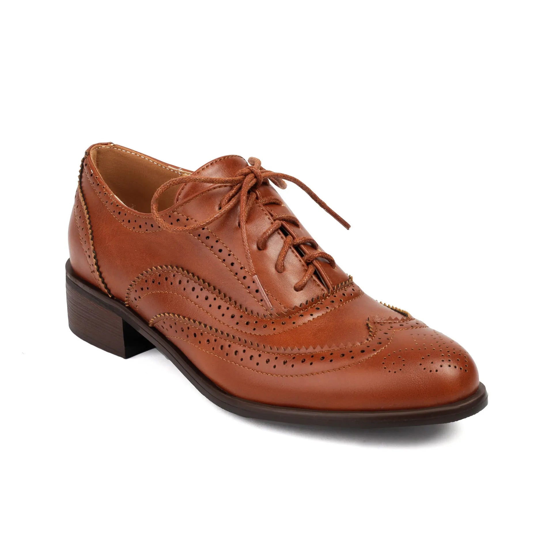 Retro British contrasting colour brogue high-cut lace-up shoes, round toe, low heel, sizes 35-39
