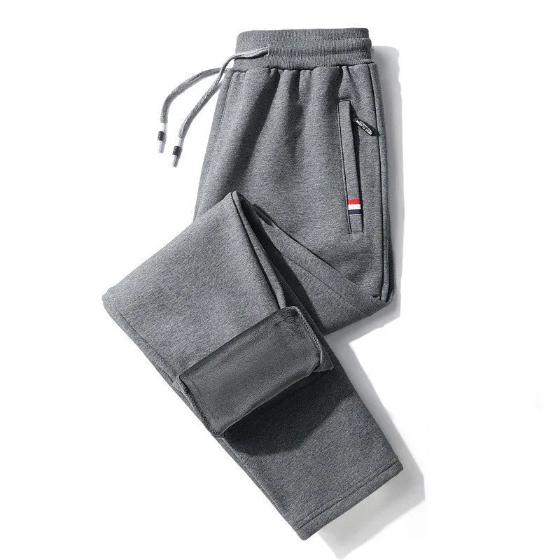 Men's casual loose straight-leg cotton-look sweatpants with fleece lining in black, front view