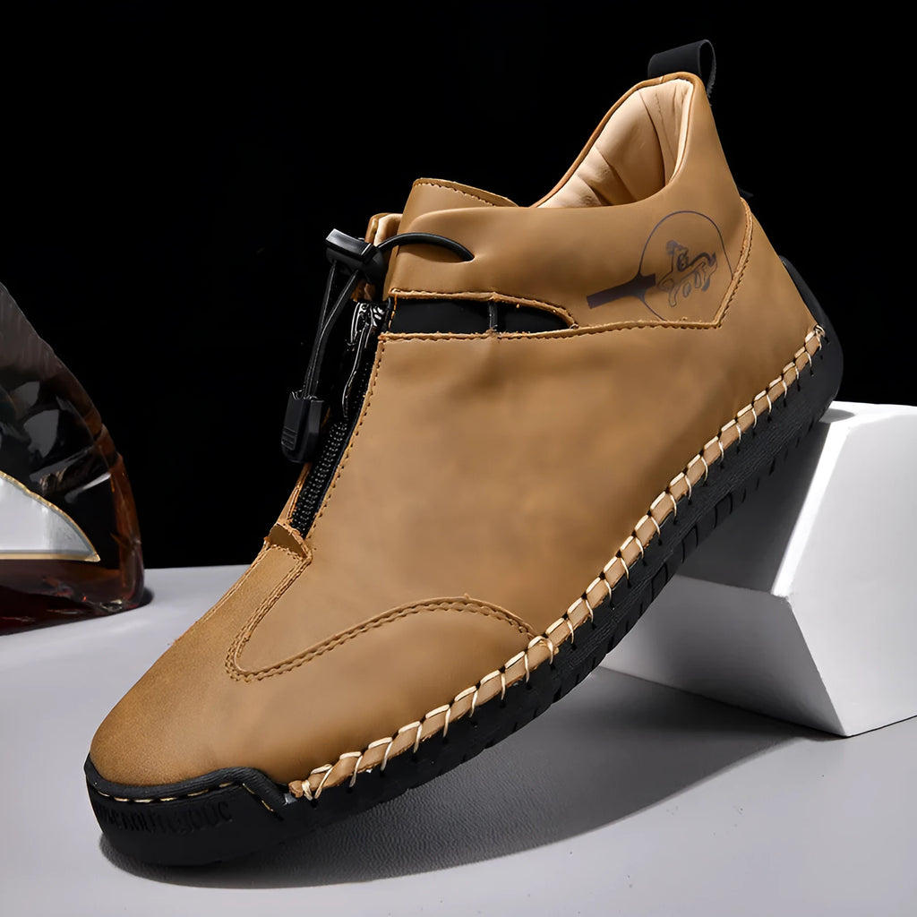 Men's casual leather shoes with mid heel height increase and round toe design