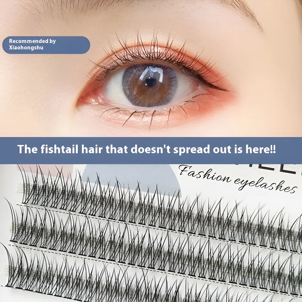 V-shaped fairy fishtail false eyelashes 10mm length black colour thick segment design