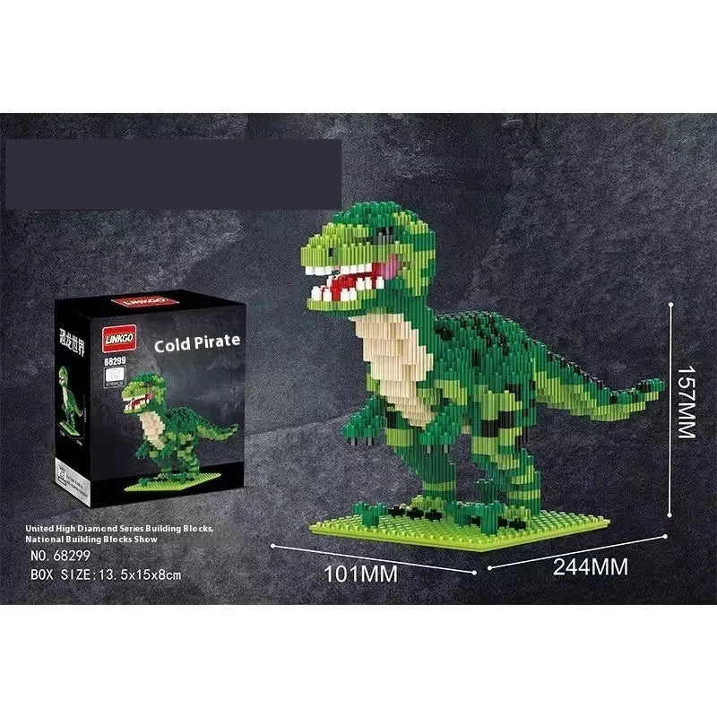 Dinosaur model building blocks set with small diamond particles in colour box packaging