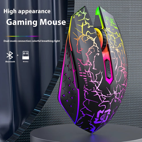 Black and white dual-mode wireless gaming mouse with luminous breathing light and charging cable