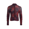 Men's half turtleneck mesh long-sleeved bottoming T-shirt with zipper, available in black red and black gray, sizes M to XXL.