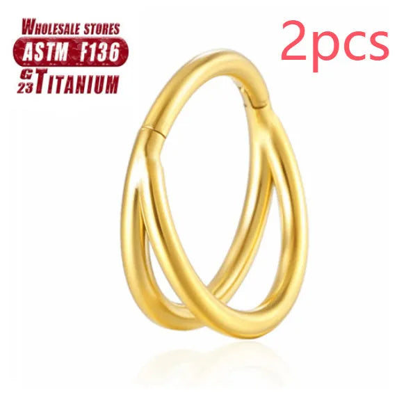 Titanium alloy fork nose ring in silver colour on a grey background
