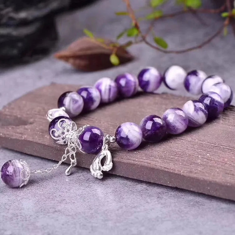 Natural purple amethyst bracelet with 10mm round beads in women's OL fashion style