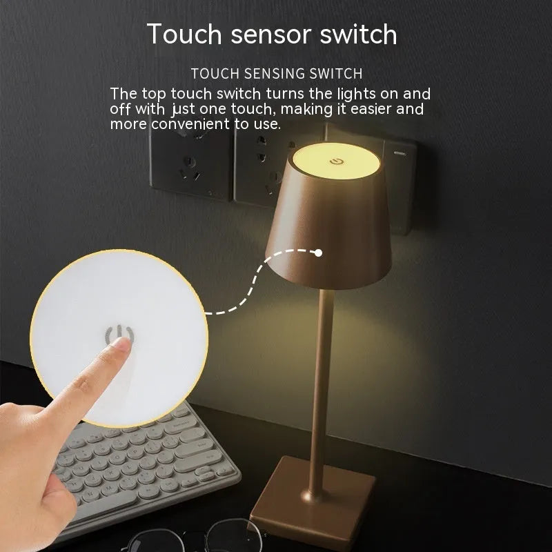 Charging bar table lamp with touch dimming, aluminium alloy and acrylic, warm light, 380x100mm