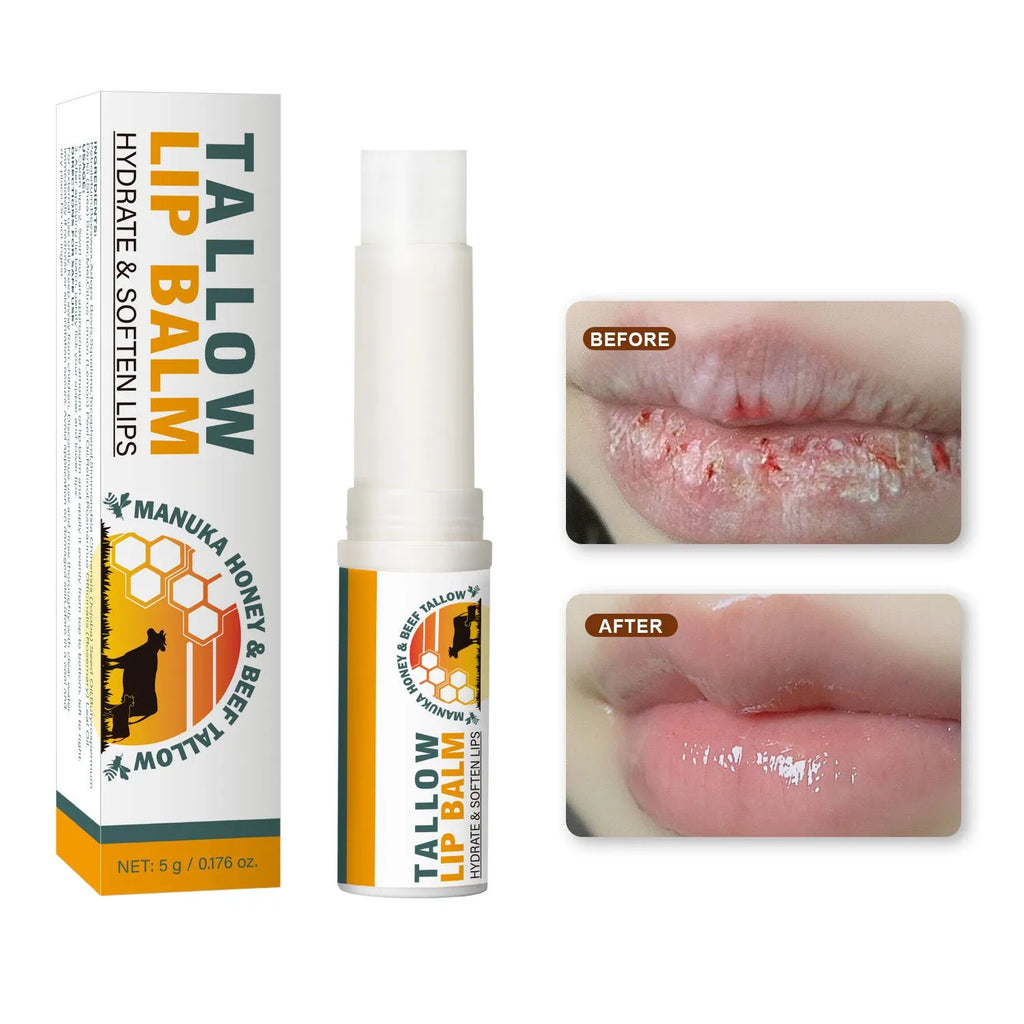 Tallow lip balm stick, 5g, 83mm x 19mm x 19mm, single lipstick unit for everyday lip care