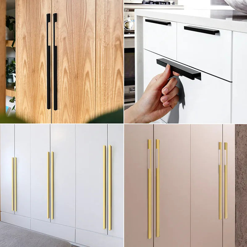 Brushed gold T-shape cabinet handle for single-hole furniture mounting.