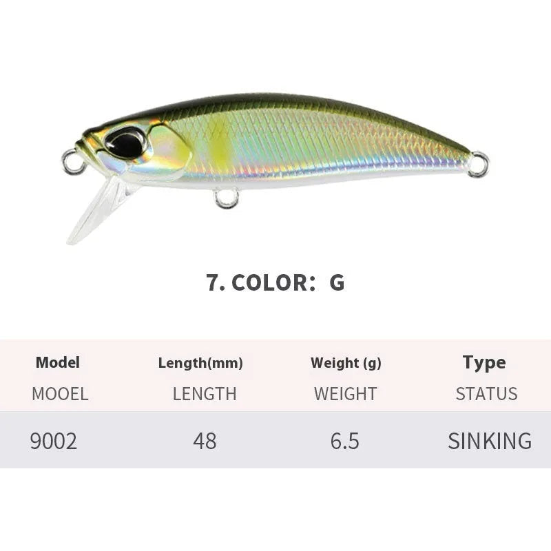48mm mino fishing lure for snakehead and mandarin fish in various colours.