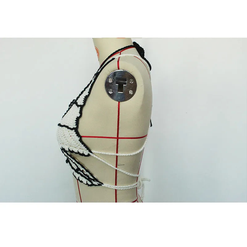 Women's black and white classic bikini swimsuit sporty design acrylic fabric
